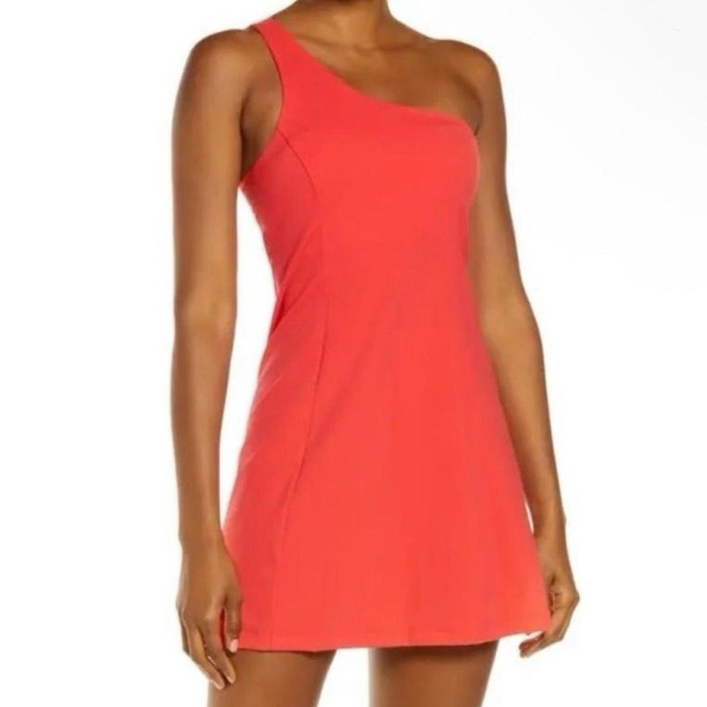 Outdoor Voices One-Shoulder Dress in Coral